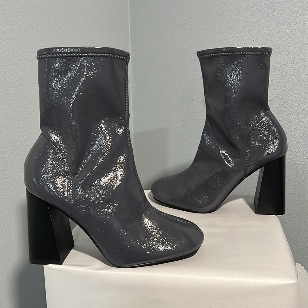 New Topshop Grey Patent Leather Ankle Boots - Picture 9 of 13